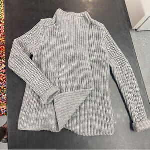 Lou and Grey A line crossover side mock neck chunky knit grey swing cardigan